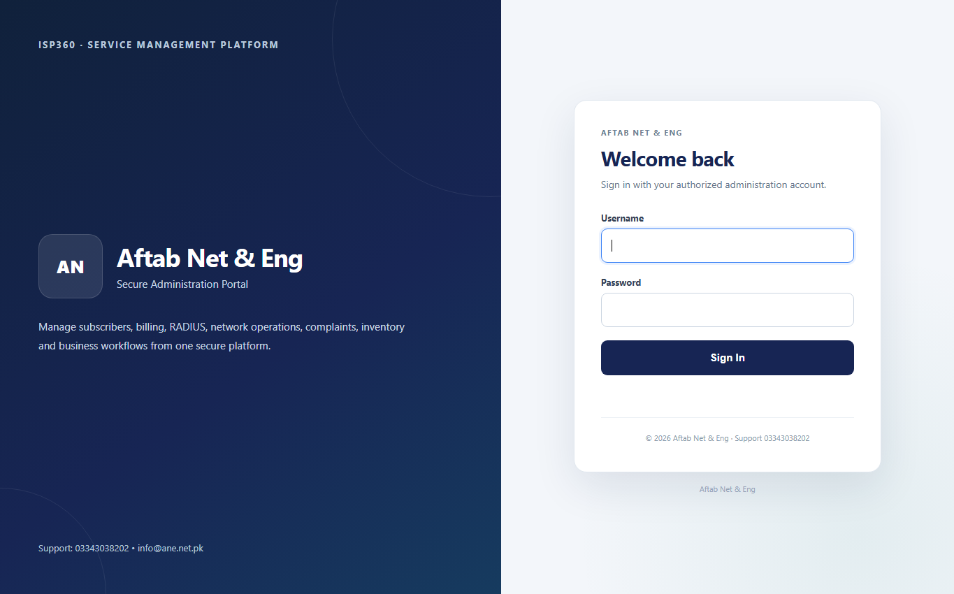 Actual ISP360 public login page captured without signing in