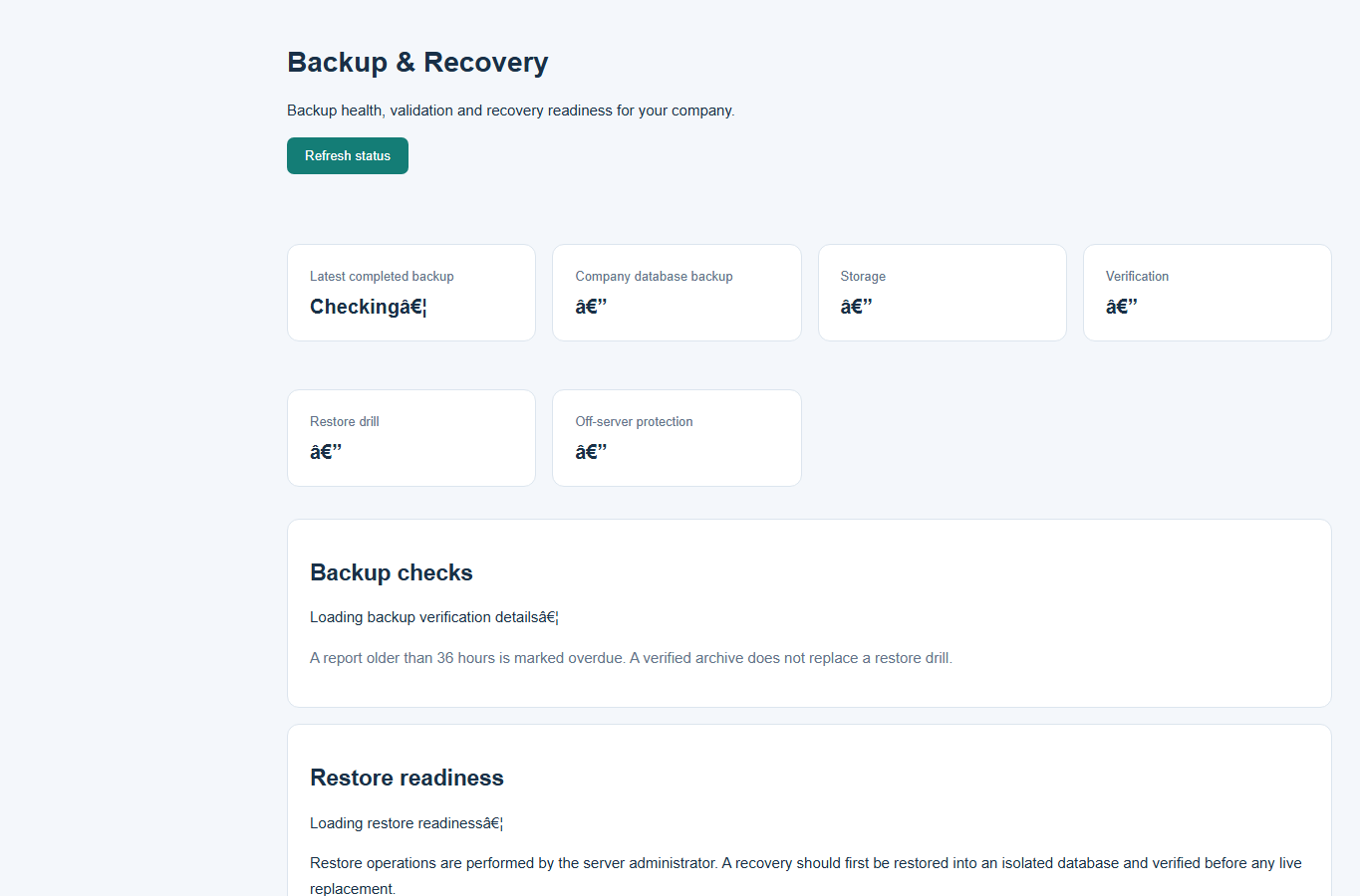 ISP360 Backup status interface layout screenshot with scripts disabled and no live customer data